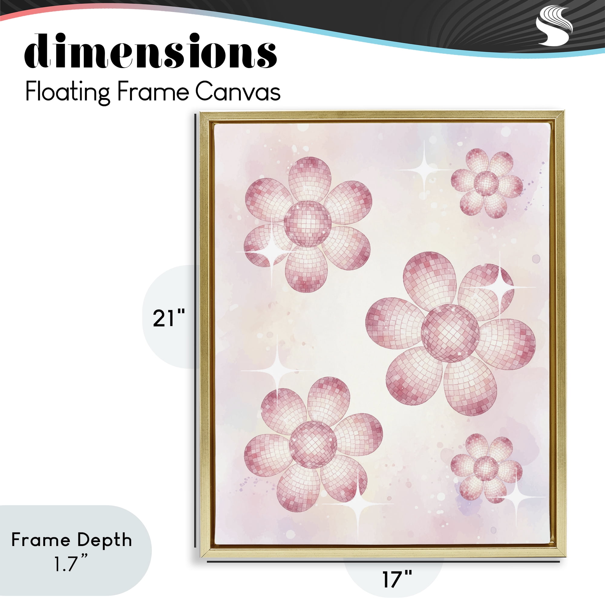 Stupell Industries Disco Ball Floral Patterns Gold Framed Floater Canvas Wall Art, design by Lil' Rue