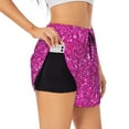 thumbnail image 1 of Balery Rose Red Glitter Pantalones cortos deportivos para mujer con forro y dos bolsillos, elásticos, para entrenamiento, gimnasio, yoga-Medium, 1 of 7