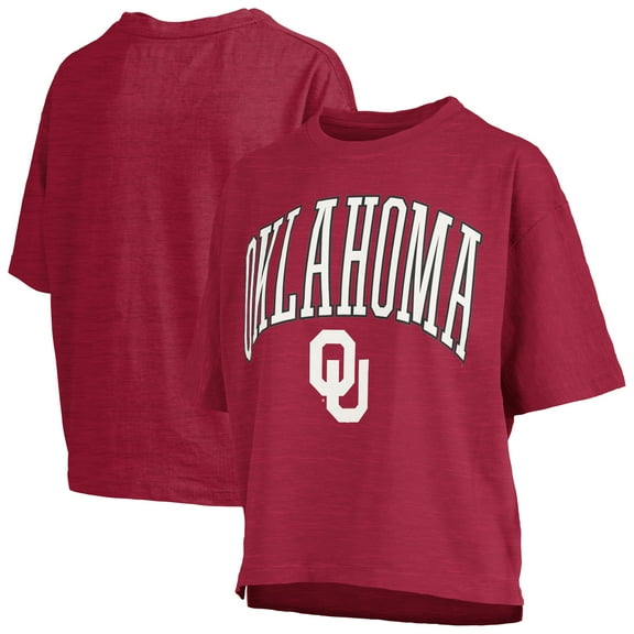 Women's Pressbox Crimson Oklahoma Sooners Nelson Arch Over Logo Waist Length Oversized Slub T-Shirt