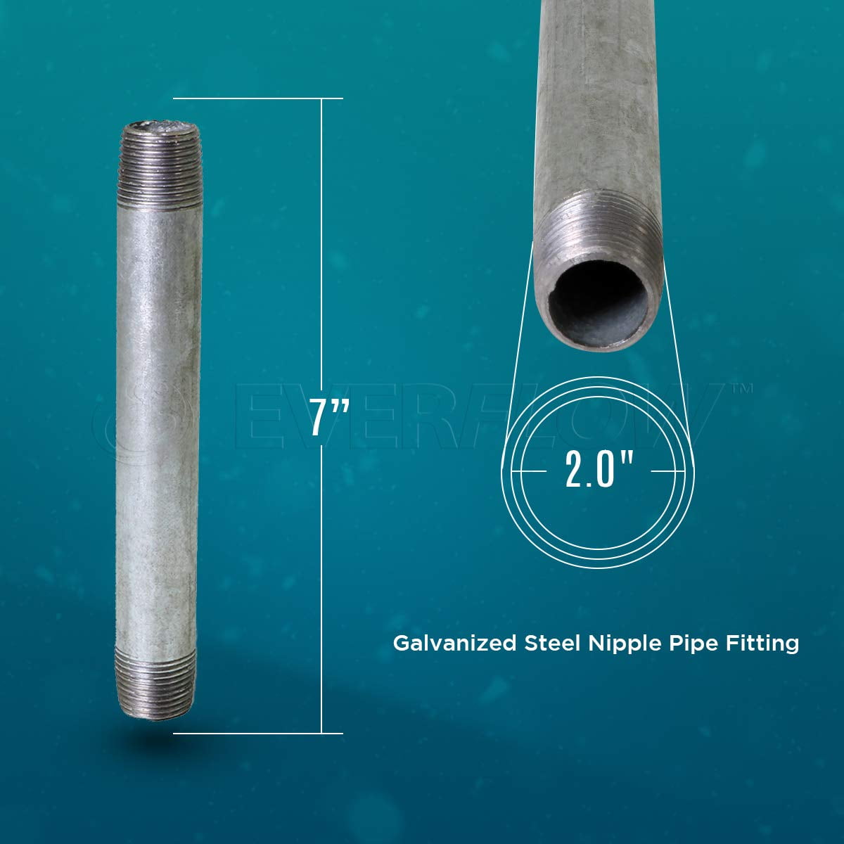 Supply Giant 2" x 7", Steel Pipe, pre cut Industrial Pipe, Threaded Pipe Nipples and Fittings, Build Vintage DIY Furniture, Galvanized (Pack Of 4)
