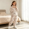 thumbnail image 5 of Cethrio Girls Winter Pajama Sets, 2 Piece Casual Thermal Long Sleeve Girls' Sleepwear Khaki Size 7-8 T, 5 of 5