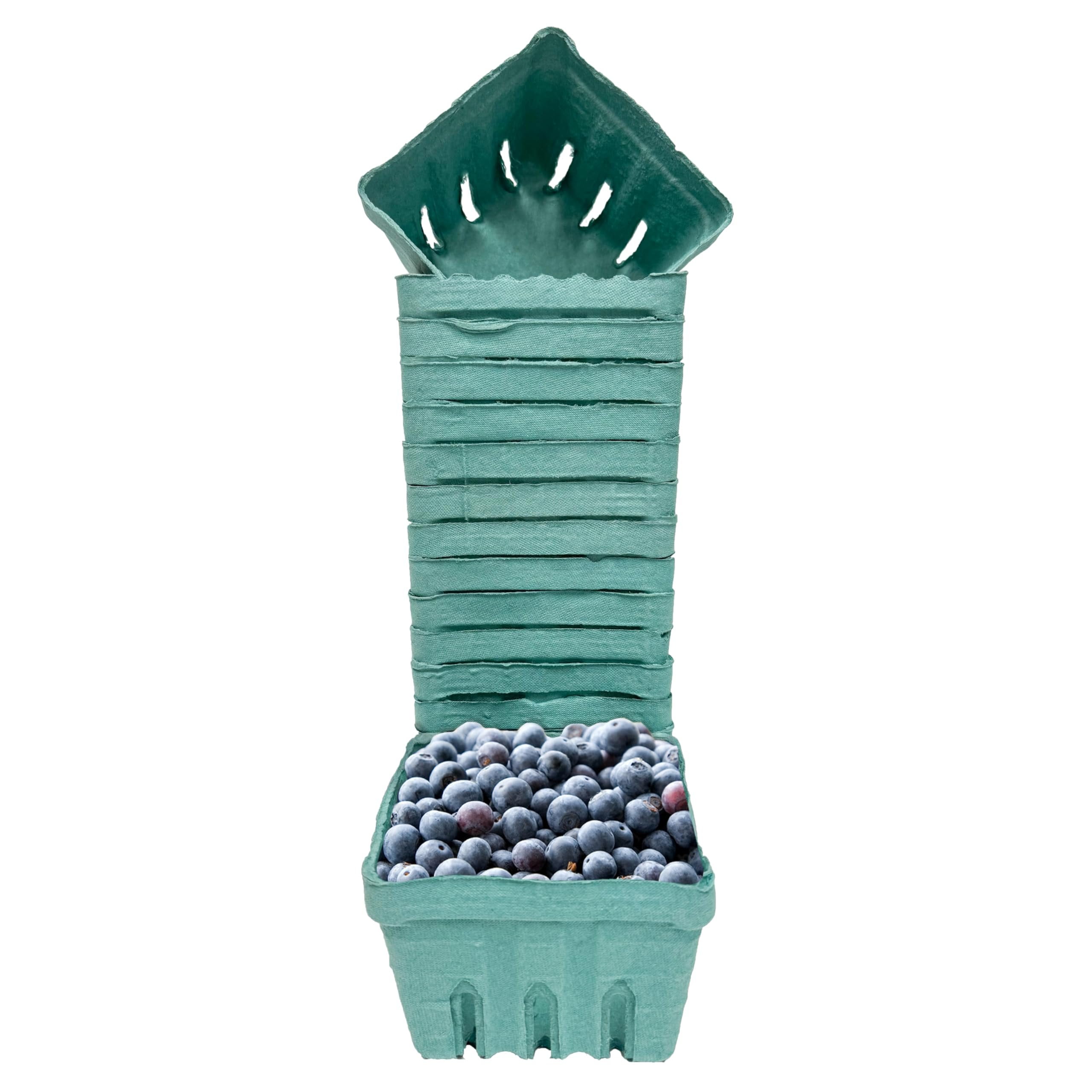 Hampton Distribution 15 Pack Green Berry Basket 1 Pint, Pulp Fiber Vented Produce Containers Farmers Market Basket, Fruit & Vegetable Containers