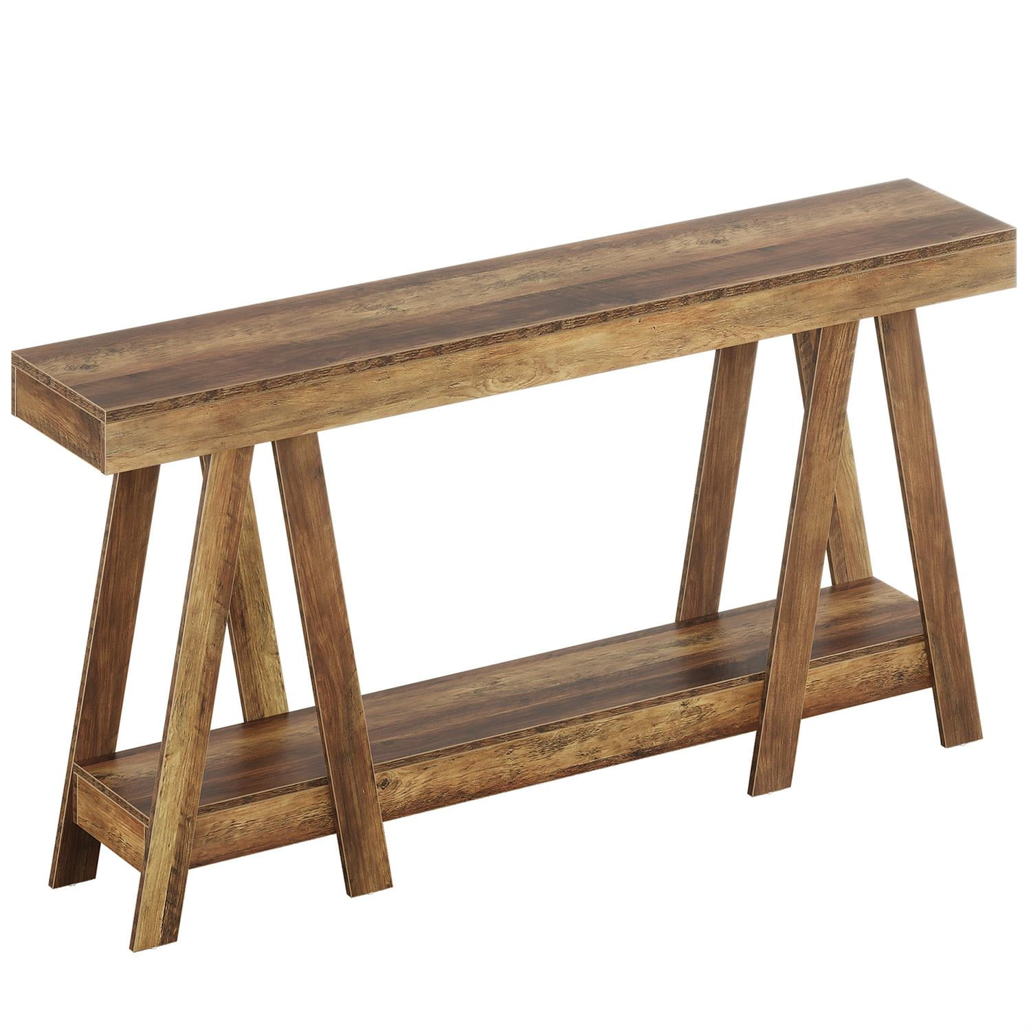 Demi Bonn 70" Rustic Wooden Console Table, Entryway Sofa Table, 2-Tier Hallway Shelf for Home Decor, Living Room, Brown