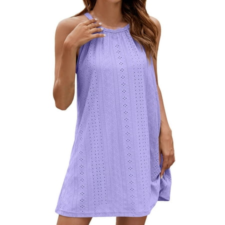 WCMZJ Womens Swimsuit Cover Up Hollow Out Crochet Coverups Sleeveless Beach Dress Tank Bikini Cover Ups Purple XXL