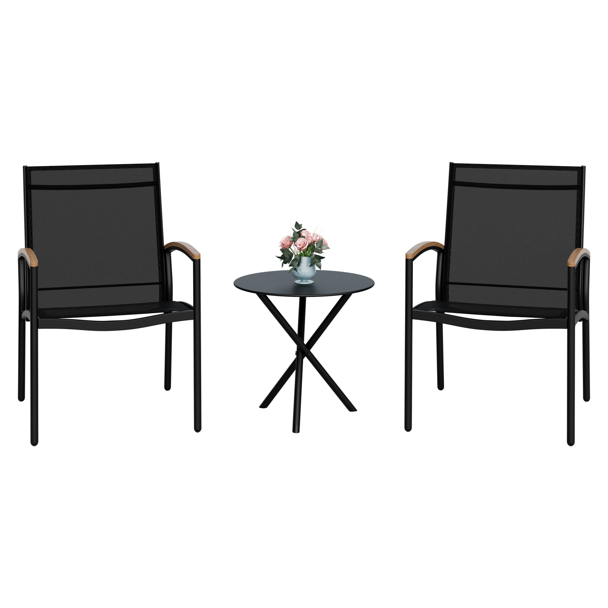 Walsunny Outdoor Patio Bistro Sets 3-Piece Balcony Furniture with 2 Bistro Chairs 1 Outdoor Bistro Table Black