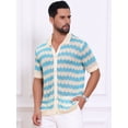 thumbnail image 4 of DARING DIVA Men's Wave Crochet Hollow Out Button Down Striped Shirts 2XL Blue, 4 of 7