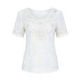 thumbnail image 5 of Women's Summer Casual Hollow-Out Lace Splicing T-Shirt, 5 of 5