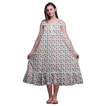 

Bimba Light Steel Blue6 Floral Leaves & Chrysanthemum Cotton Nightgowns For Women Mid-Calf Printed Sleepwear Night Dress XXX-Large