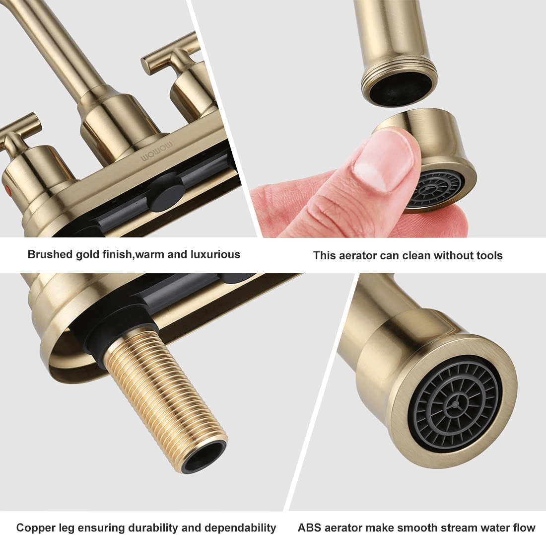Wowow Brushed Gold Bathroom Faucet 4 Inch Bathroom Sink Faucet 2 Handle Vanity Faucet