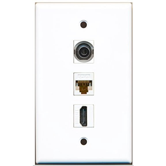 RiteAV - 1 Port HDMI and 1 Port 3.5mm and 1 Port Cat6 Ethernet White Wall Plate