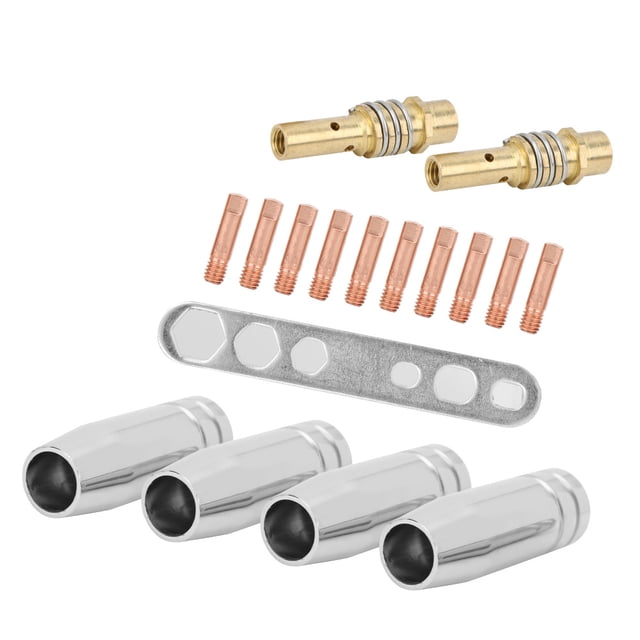 17PCS Welding Torch Accessories Contact Tip Holder Conical Nozzle Shield Cup Fit For MB 15AK MIG Welding Torch