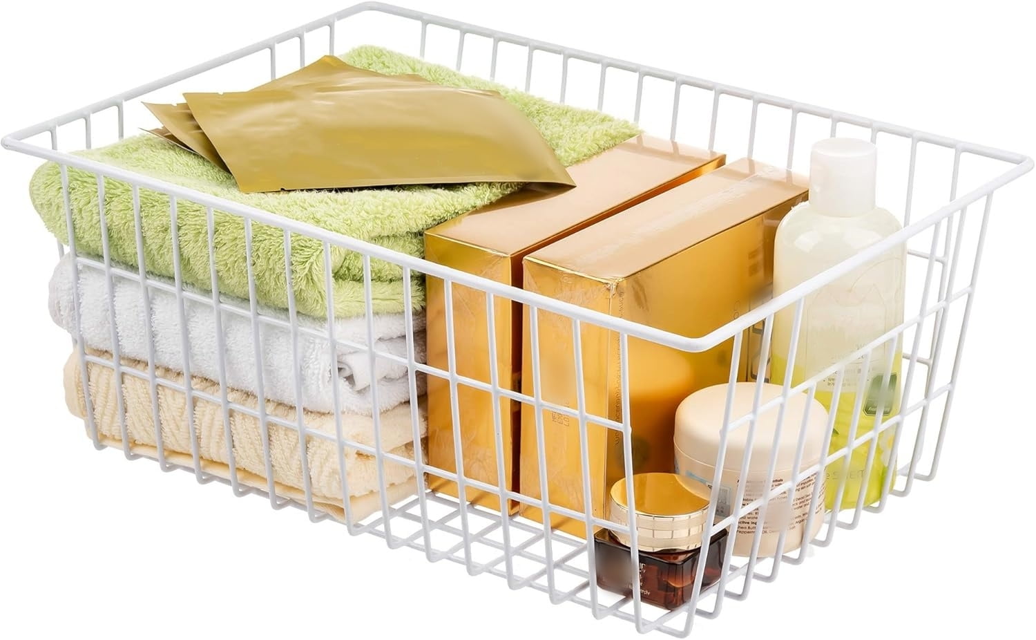 2Pcs Wire Storage Baskets,Metal Storage Basket for Organizing,White Wire Storage Freezer Baskets for Closet,Bedroom,Bathroom,Office