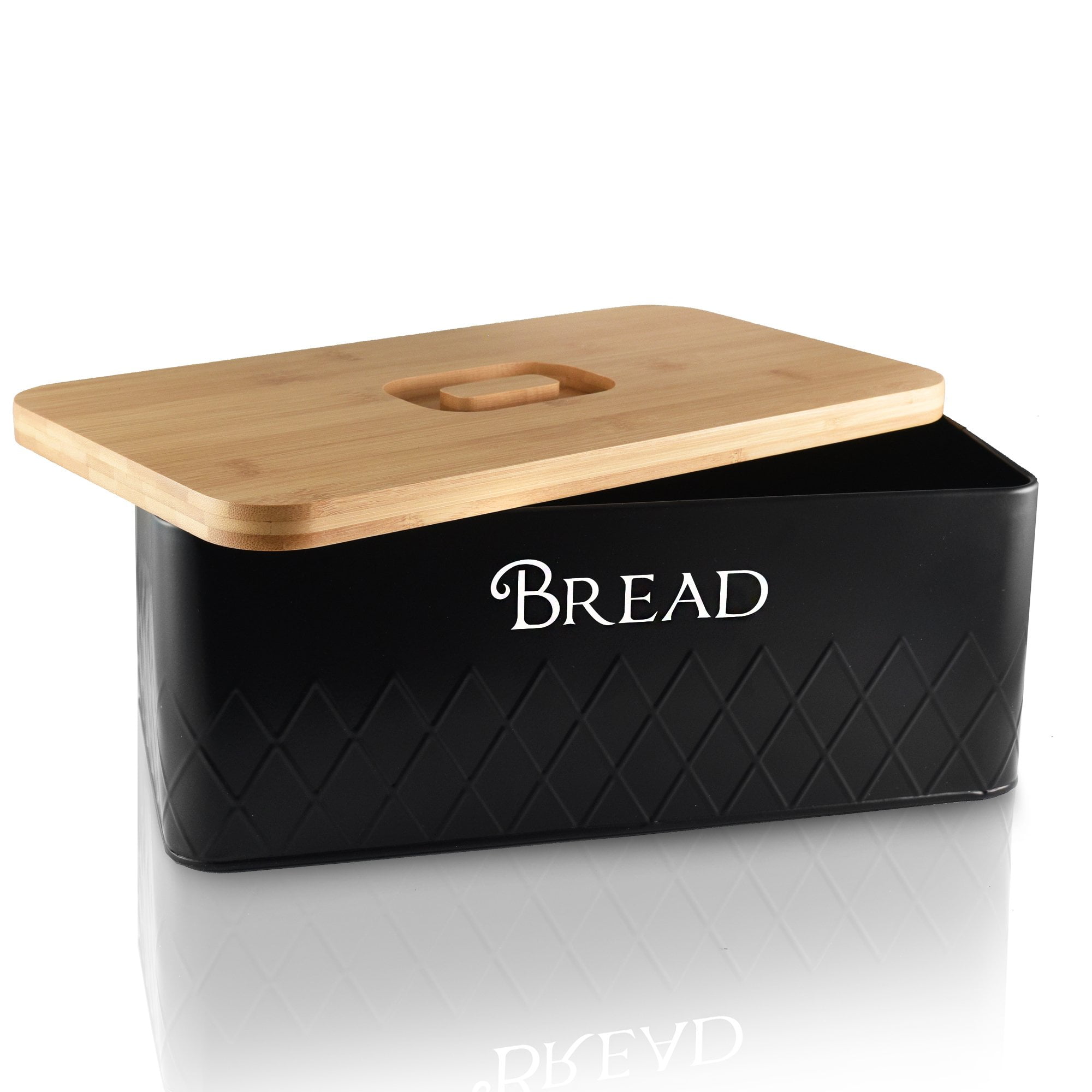 Bread Box with Bamboo Cutting Board Lid Black