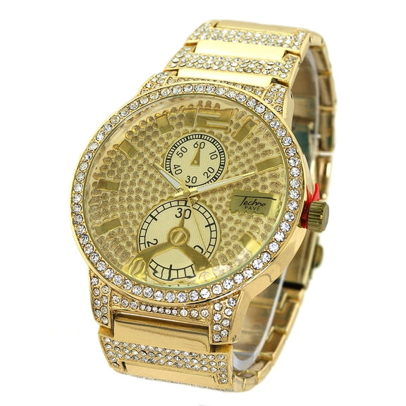 Men’s Gold-Tone CZ Business & Clubbing Watch – 48mm, 12mm thick.