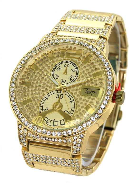 Mens Gold-Tone CZ Business & Clubbing Watch 48mm, 12mm thick.