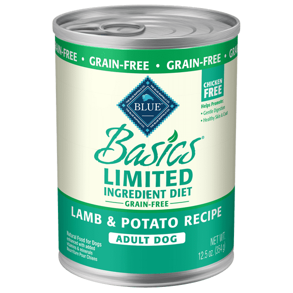 Blue Buffalo Basics Limited Ingredient Diet, Grain Free Natural Adult Wet Dog Food, Lamb 12.5-oz cans