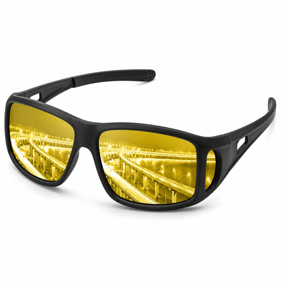 Elvoria Night Driving Glasses for Men Women, Night Vision Glasses Fit Over Glasses Sunglasses Anti Glare Polarized Hd