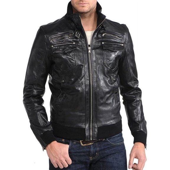 New Men Designer Genuine Lambskin Soft Biker Leather Jacket A159