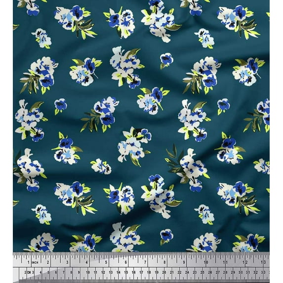 Soimoi Japan Crepe Satin Fabric Leaves & Floral Artistic Printed Craft Fabric by The Yard 42 Inch Wide