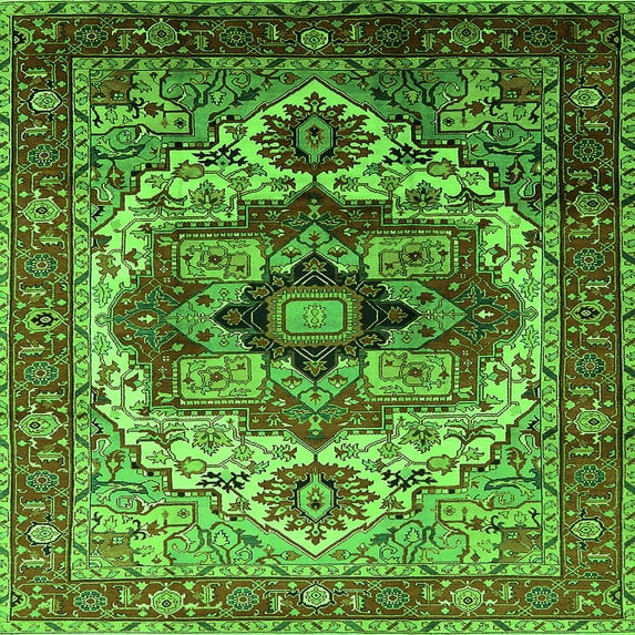 Ahgly Company Indoor Square Oriental Green Industrial Area Rugs, 8' Square