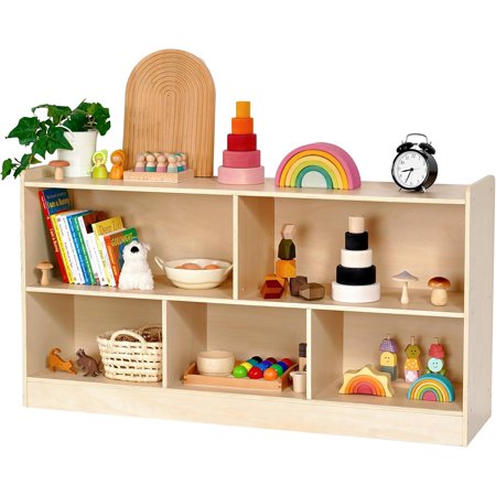 Montessori Book and Toy Shelf for Kids 5-Section Organizer Birch Plywood | Open Shelving with Customizable 5-Section Layout for Kids Room Playroom Classroom Books and Toys