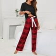thumbnail image 2 of Plus Size Pajamas Sets for Women Long/Short Sleeve Crewneck Tops with Loose Plaid Long Pants Lounge Sets Sleepwear, 2 of 7
