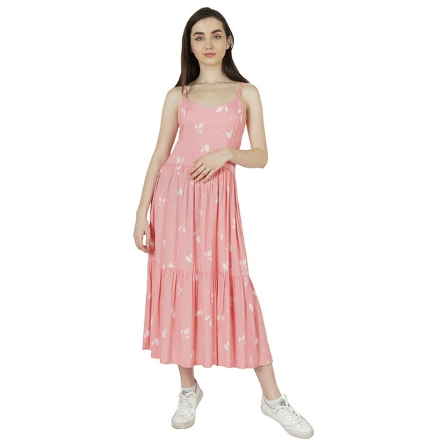 Bimba Robes à Bretelles Spaghetti Ajustables pour Femmes Décontractées d'Été Imprimées en Rayonne Robe Maxi