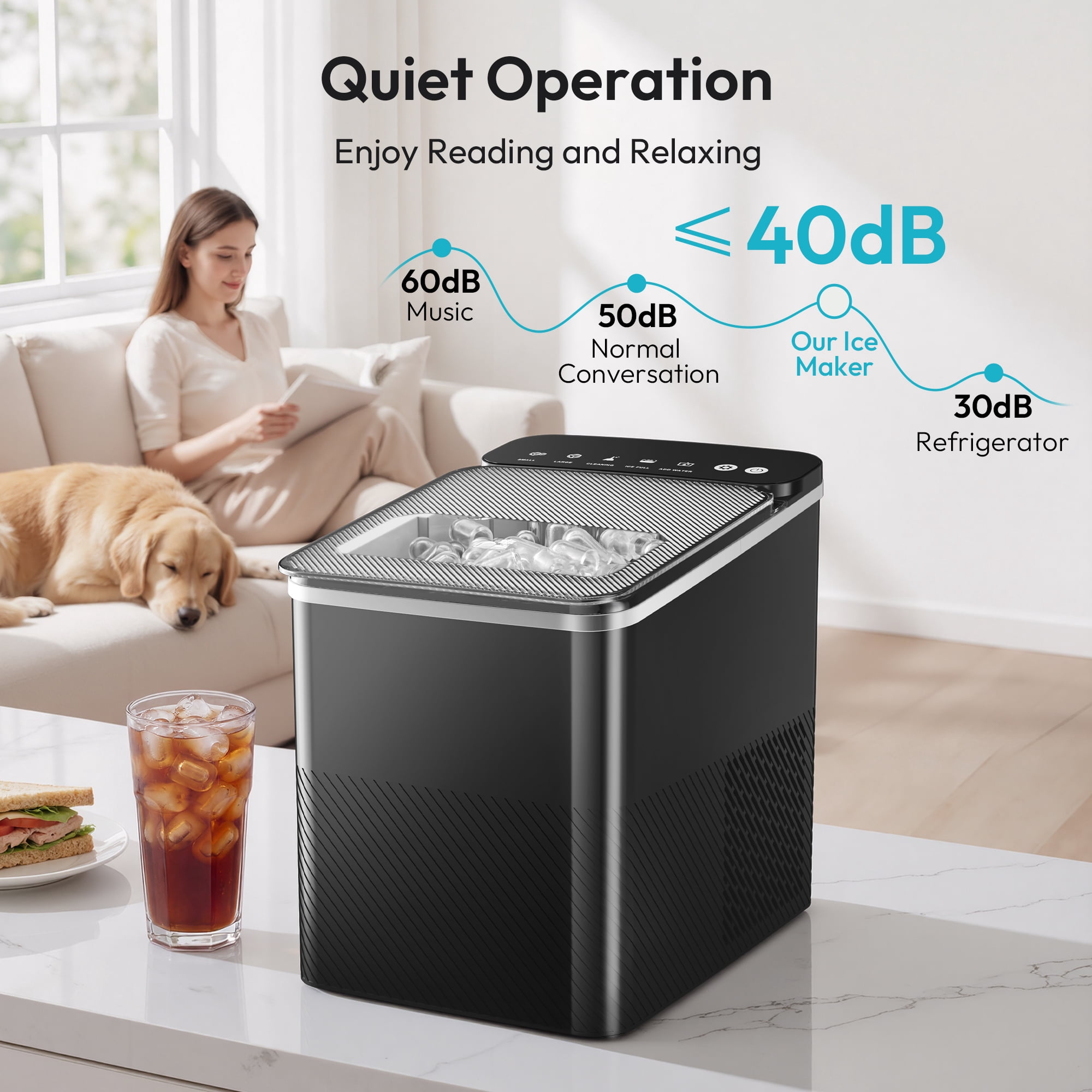 EUHOMY Countertop Ice Maker, Portable 2-Size Bullet Ice Machine with Self-Cleaning, 26.5 Lbs/24H, Black