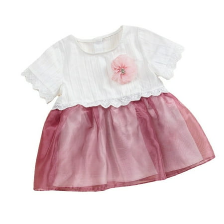 

Infant Baby Girl Clothes Baby Girl Summer Dress Short Sleeve Round Neckline Dress Baby Girl Cute Dress White 6-9 Months