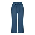 thumbnail image 4 of Karight Women's Linen Crop Pants Capris with Pockets Navy, 4 of 6