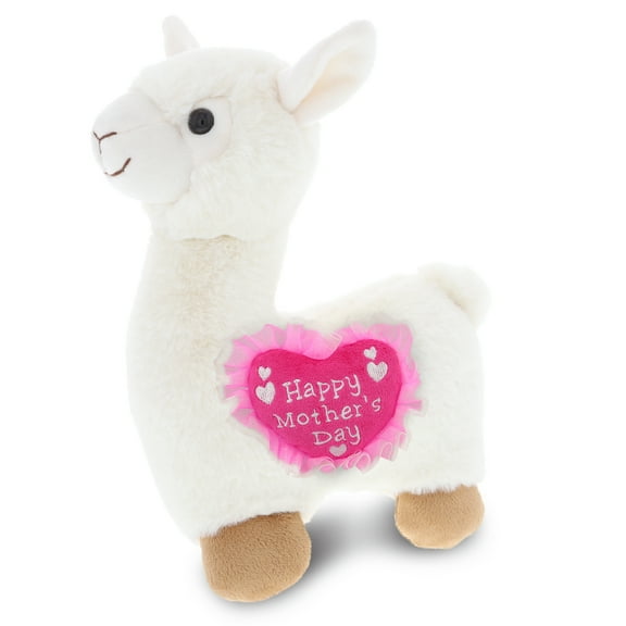 DolliBu Happy Mother's Day Super Soft Plush White Llama Figure - Cute Stuffed Animal with Pink Heart Message for Best Mommy, Grandma, Wife, Daughter - Cute Wild Life Animal Plush Toy Gift - 9" Inches