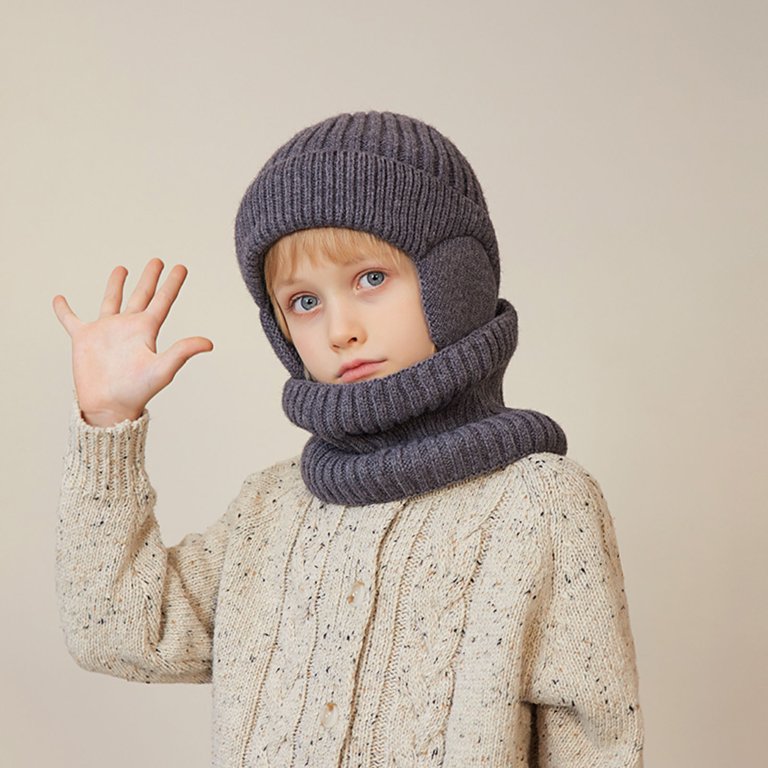 Edvintorg Winter Hats for Kids Solid Color Beanie Hat Warm Knit Thick Ski  Cap and Scarf Set for 4-10 Years Old for Girls Boys Children's Hats