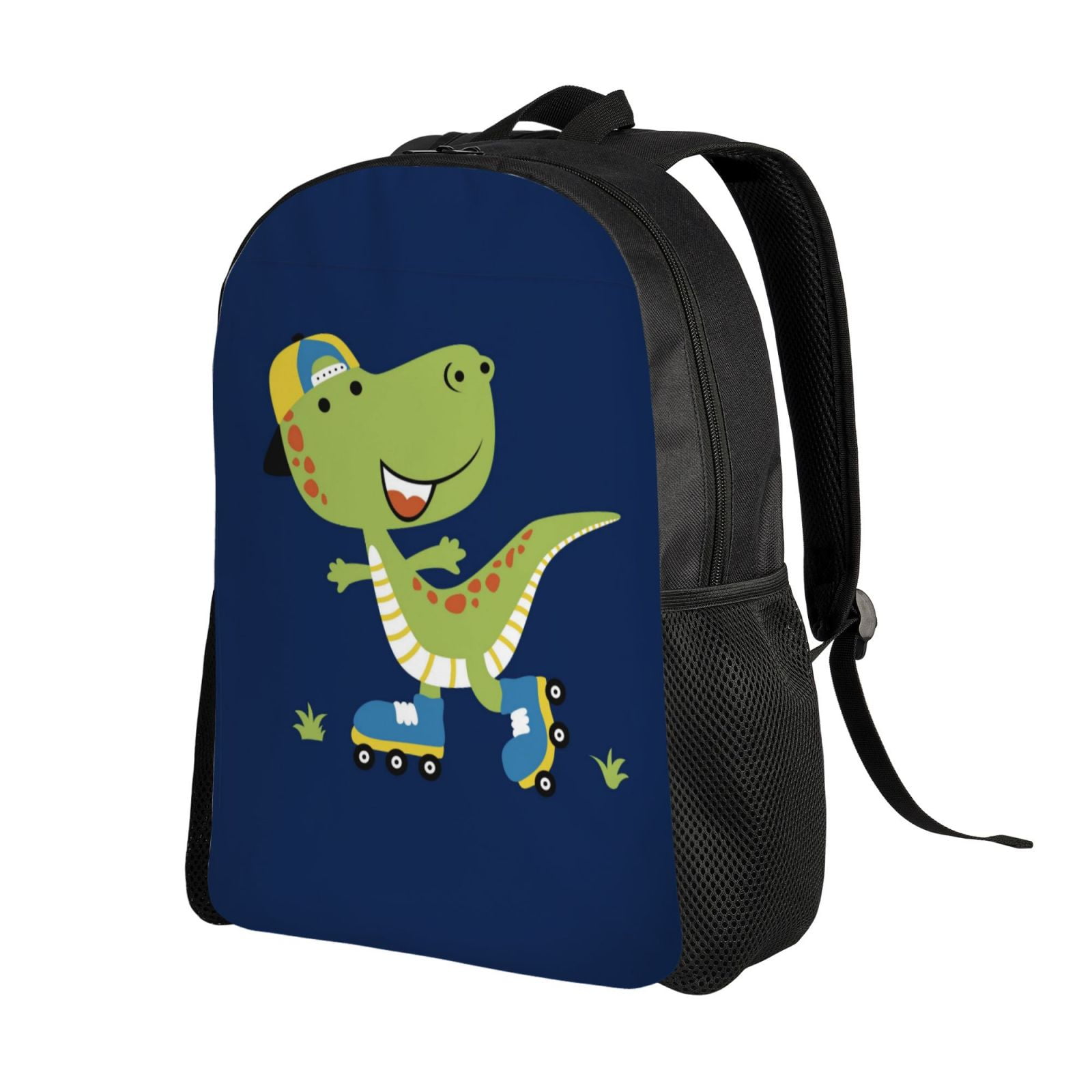 Xecao Dino Playing Roller Skate Print School Backpack with Laptop Compartment Small Travel Laptop Backpack for Women Men Waterproof College Backpack Simple School Bag