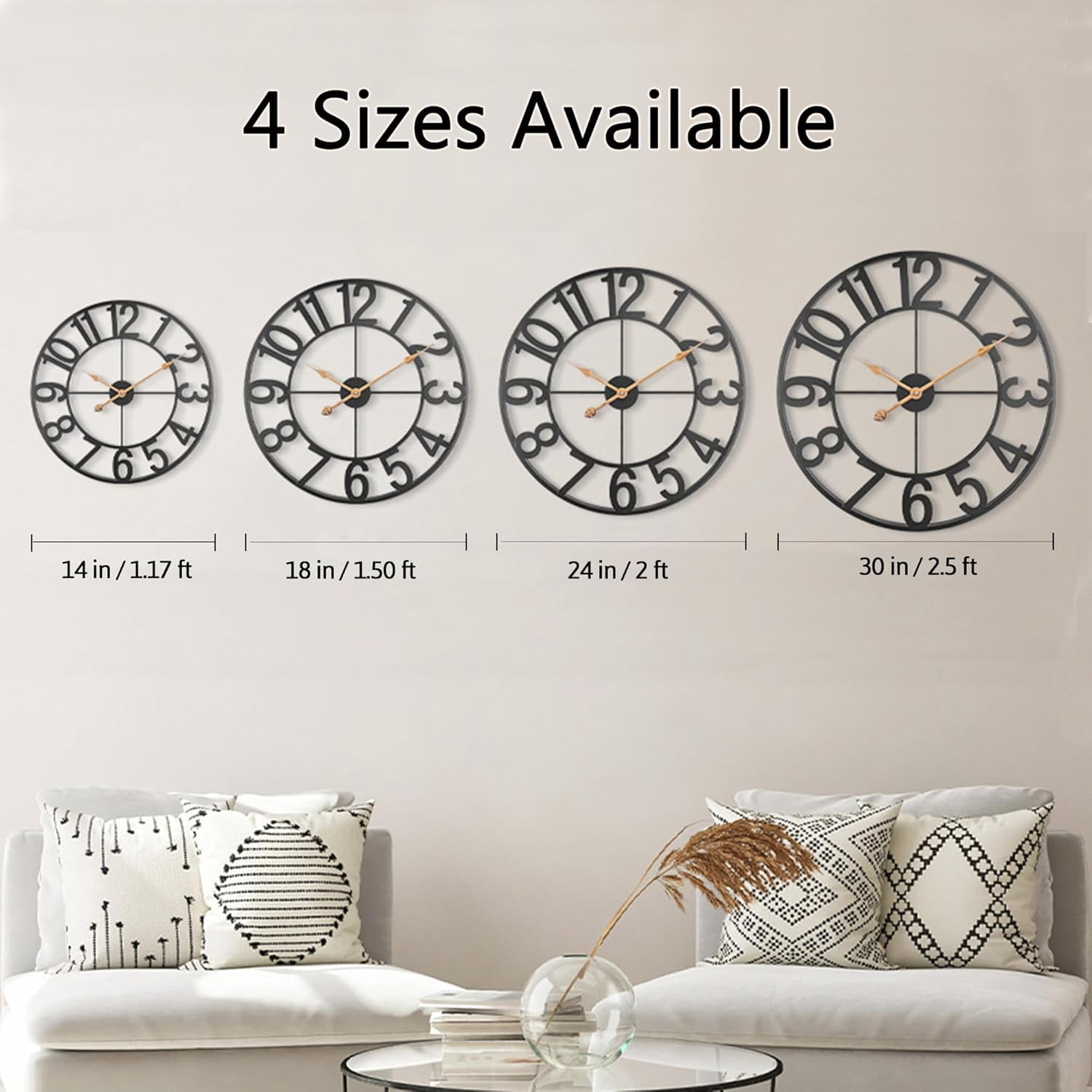 Large Black Wall Clock, Modern 18 Inch Battery Operated Wall Clocks, Silent Non Ticking Analog Clock for Living Room, Office, Home, Bedroom, Kitchen