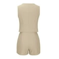 thumbnail image 6 of Htigea Women's Summer 2 Piece Outfits Sleeveless Matching Sets Button Down V Neck Vest Waistcoat and Pockets Shorts Fall Savings Khaki,M, 6 of 6