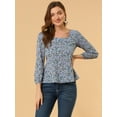thumbnail image 2 of Unique Bargains Blouse à Manches Longues à Encolure Carrée à Fleurs pour Femmes, 2 of 6