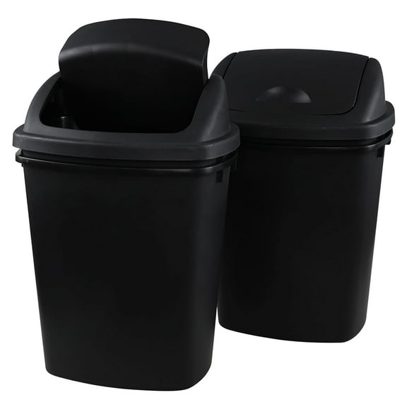 Zopnny 8 Gallon Plastic Swing Top Garag Bin, Lidded Wastebasket Trash Can for Kitchen or Workspace, Set of 4, Black