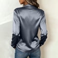 thumbnail image 4 of IUYRTFE Women's Satin Wrap V Neck Long Sleeve Blouse Draped Front Elegant Casual Work Top, 4 of 9