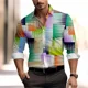 thumbnail image 1 of Camisa de manga larga con botones de solapa con estampado 3D de empalme vintage para hombre 2024, diseño casual, ropa creativa para hombre, 1 of 6