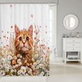 thumbnail image 2 of Manfei Cartoon Kitten Shower Curtain 72Wx78L, Watercolor Groovy Flower Bath Curtain, Pink Orange, 2 of 5