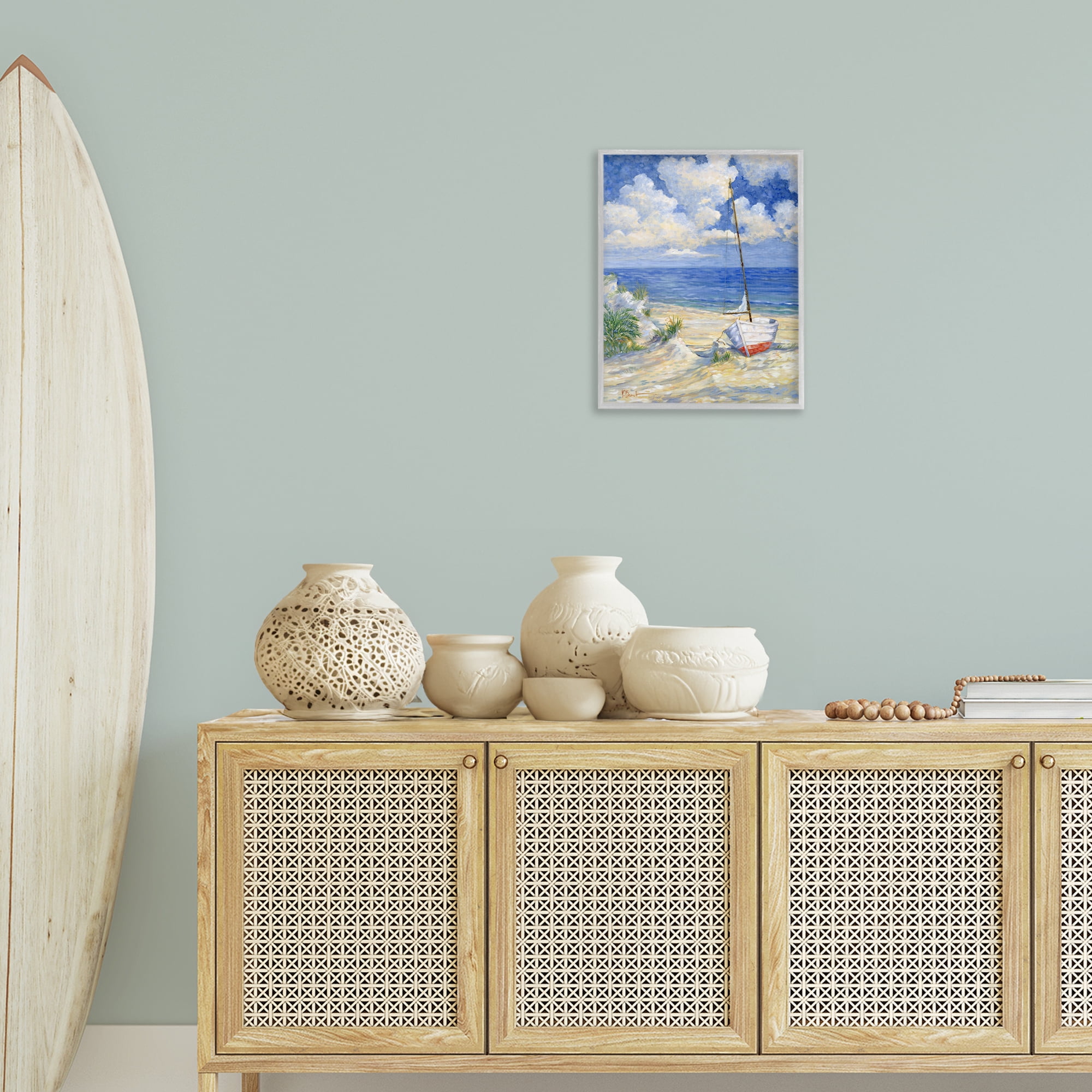 Stupell Industries Costa Del Sol View Transportation Painting Gray Framed Art Print Wall Art, 16 x 20