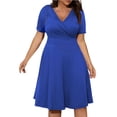thumbnail image 1 of B91xZ Robes d'Anniversaire pour Femmes, Robe d'Été Décontractée à Manches Courtes, Col Rond, Taille Haute, Maxi Robe Fluide à Volants, Bleu XXXXXL, 1 of 5