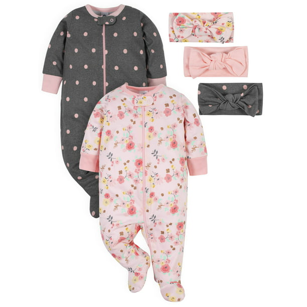 Gerber Baby Girl Sleep 'n Play Pajamas & Headband Bundle, 5-Piece (NB-3/6M)  - Walmart.com