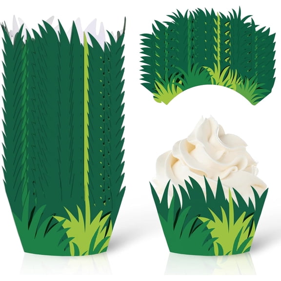36 Pcs Green Grass Cupcake Wrappers Grass Cupcake Liners Decorative Cupcakes Holders for Party Cake Dessert Decoration