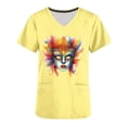 thumbnail image 5 of lcziwo Mardi Gras Scrub Tops for Women Nursing Uniforms Casual V Neck Short Sleeve Tees Blouse Funny Printed Holiday Working Scrubs with Pockets Yellow M, 5 of 6