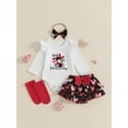 thumbnail image 3 of ZINTAOZT Baby Girl My 1st Valentine's Day Outfits Letter Print Long Sleeve Romper + Tiered Skirt + Headband + Socks Set, 3 of 8