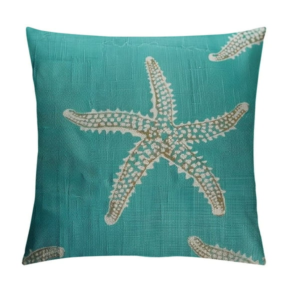 Qinduosi Teal Turquoise Starfish Pillow Covers Inch Coastal Beach Nautical Couch Pillow Cases Summer Ocean Aqua Throw Pillows Set of Home Decor for Living Room Bedroom Cushion Outdoor