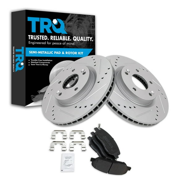 TRQ Front Performance Brake Pad & Rotor Kit Brake Pads Brake Rotors Set Semi-Metallic Premium G-Coated Fits Select 2007-2009 Hyundai Santa Fe