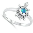 thumbnail image 4 of Blue Simulated Opal Turtle Ring .925 Sterling Silver Band Cubic Zirconia Jewelry Female Male Size 8, 4 of 4