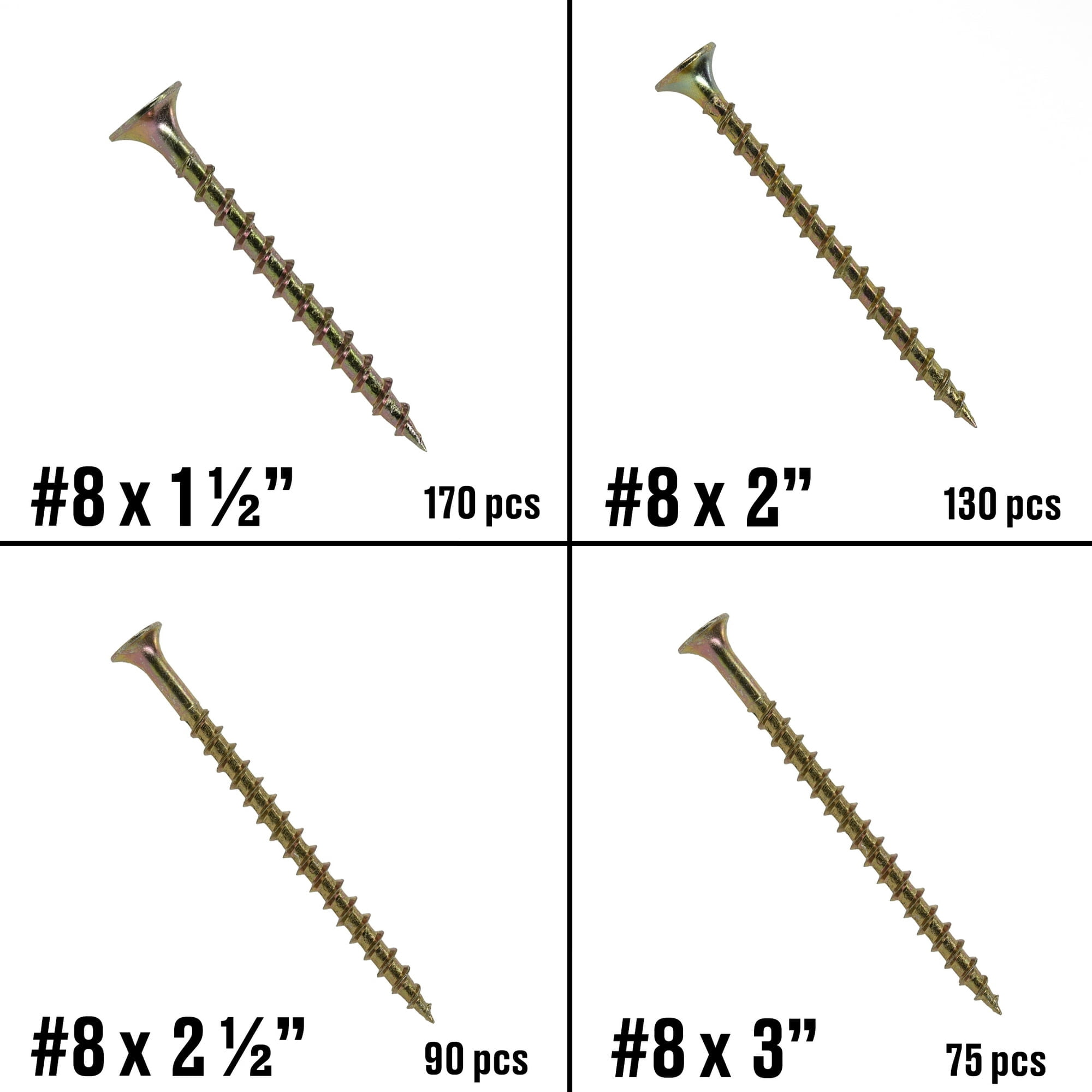 Fas-n-Tite Interior Wood Construction Screws, 4 Size Variety, Steel, Zinc Finish, 465 pack